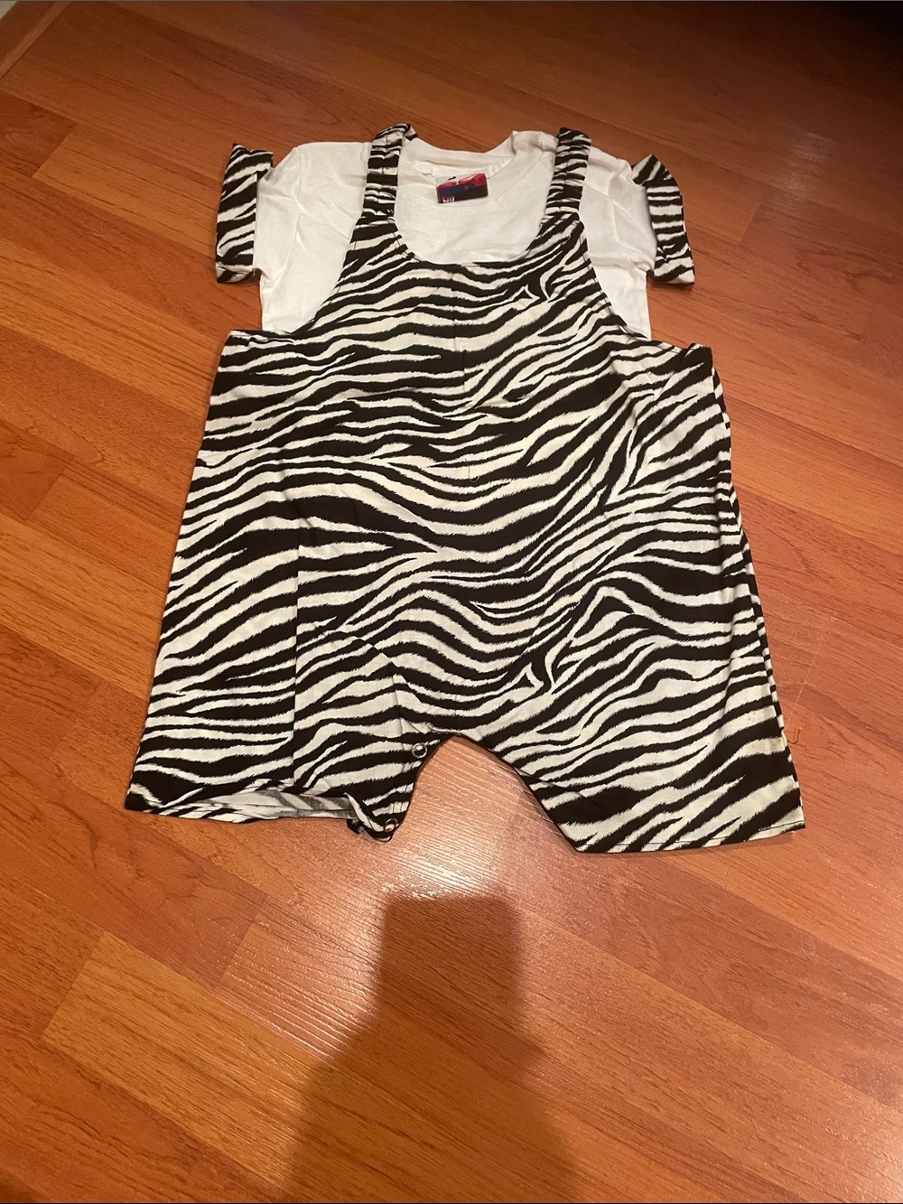 Safari Zebra Print Short Overalls Romper with White Tee